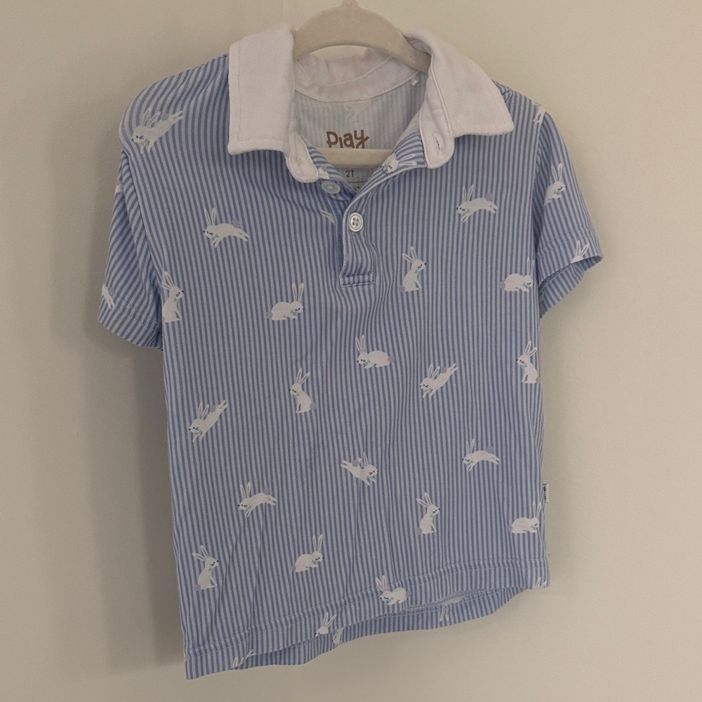 Little Sleepies Blue and White Striped Polo